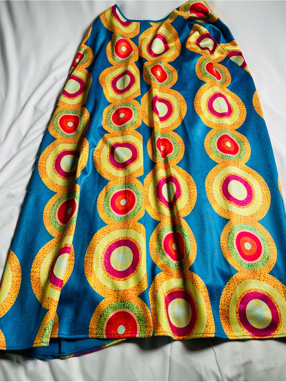 Studio EY XL Blue Statement Cape Dress African Print Maxi with Attached Overlay